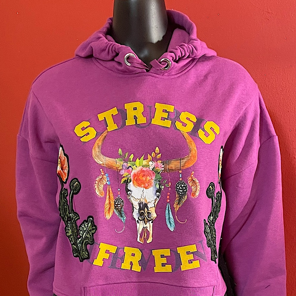 “STRESS FREE” Hooded Crop Sweatshirt